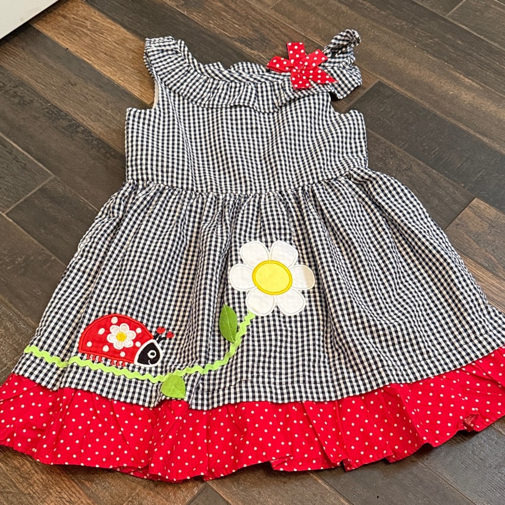 Rare Editions Gingham Kids Dress with Ladybug